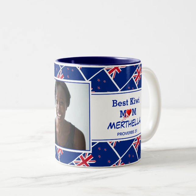 BEST KIWI MUM Personalisiertes NEUSEELAND Foto Zweifarbige Tasse (VorderseiteRechts)