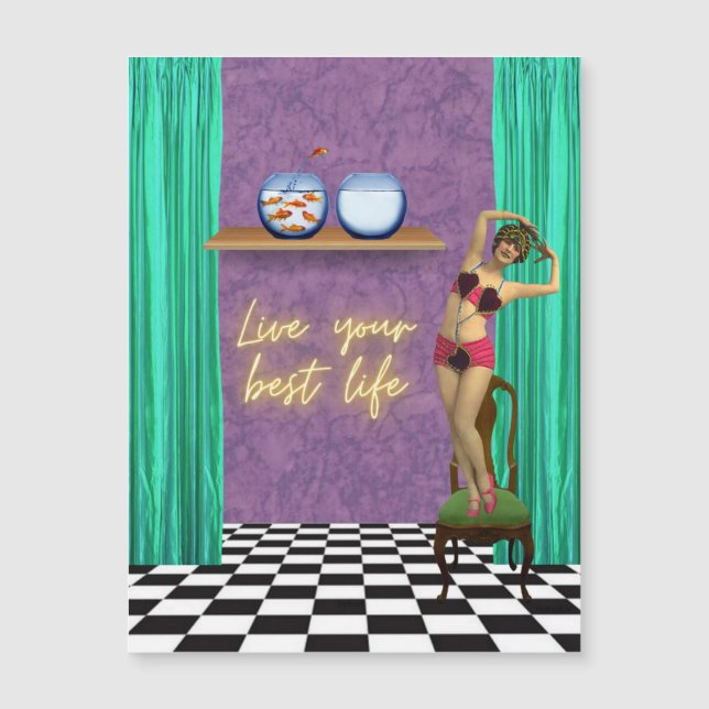 Best Life Funky Vintag Kitsch Magnetkarte (Vorderseite)