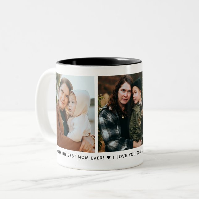 Best Mama 3-Foto Collage & Custom Message Modern Zweifarbige Tasse (Vorderseite Links)