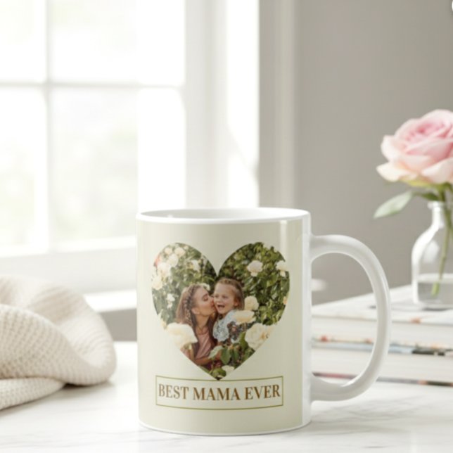 Best Mama Ever Custom Photo Heart Elegant mug  (Créateur téléchargé)