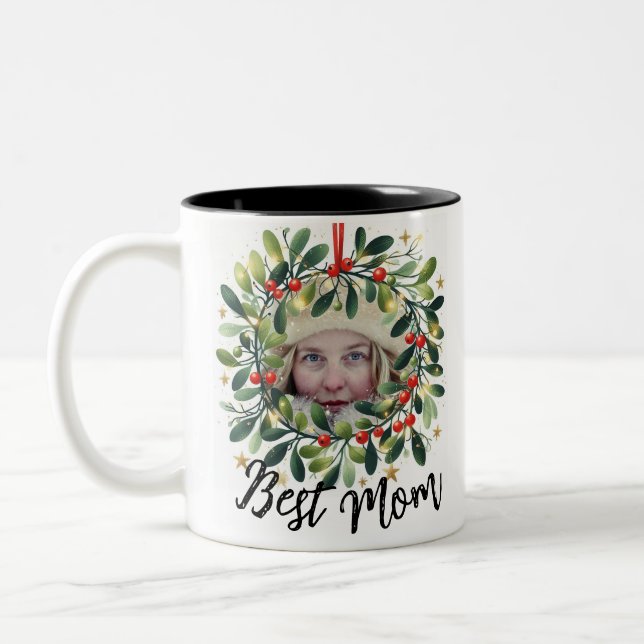 Best Mama Foto Holly Wreath Zweifarbige Tasse (Links)
