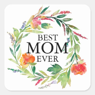 Best Mama je Text Peach Blume Kranz Quadratischer Aufkleber