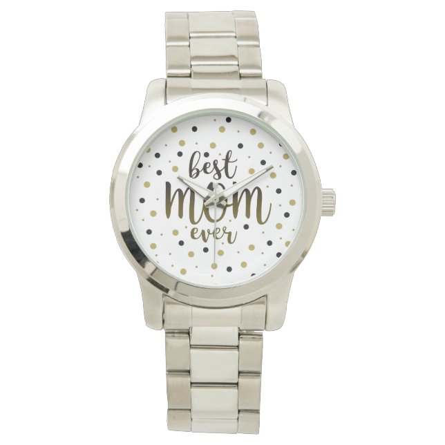 Best Mama jemals Black and Gold Confetti Einfach Armbanduhr (Vorderseite)