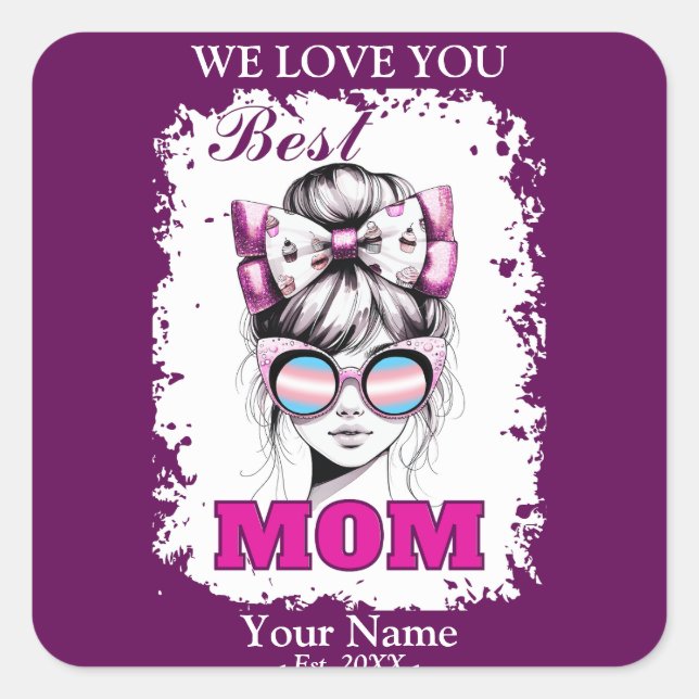 Best Mama Messy Bun Mama Transgender Flag Farben Quadratischer Aufkleber (Vorderseite)