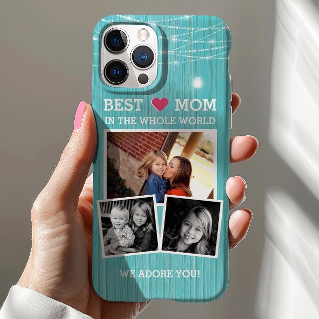 Best Mama String Lights Wood Family Foto Collage Case-Mate iPhone Hülle (Von Creator hochgeladen)