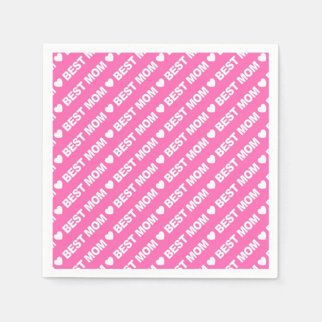 Best Mama White on Pink Paper Napkin Serviette (Vorderseite)