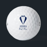 Best Man Blue Tuxedo With Striped Bow Tie Golfball<br><div class="desc">These golf balls are a great favor for the best man in your wedding party. They feature a fabulous tuxedo and striped bow tie in blue. With a first name in a traditional CAP font and the words best man in a coordinating script font also in blue they're perfect for...</div>
