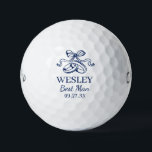 Best Man Blue Wedding Rings Golfball<br><div class="desc">These golf balls are a great favor for the best man in your wedding party. They feature a pair of wedding rings topped with an elegant bow in blue. With a first name in a traditional CAP font and the job best man in a coordinating script font also in blue...</div>