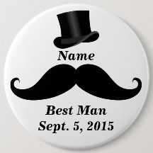 Best Man Mustache and Top Hat Pin-Back Button