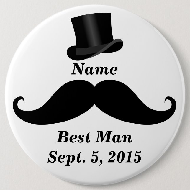 Best Man Mustache and Top Hat Pin-Back Button (Vorderseite)