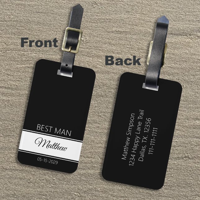 Best Man Thank You Luggage Tags Black Monogram Gepäckanhänger (Von Creator hochgeladen)
