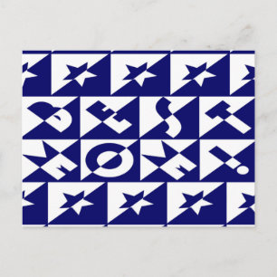 Best Mom Blue with White Pattern Stars Postcard Postkarte