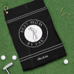 Best Mom By Par Golfer Pro Sports Funny Black Cute Golfhandtuch<br><div class="desc">"Best Mom By Par!" Funny custom design features a female golfer silhouette in line art on a white circle bordered with curved text in crisp white font. You will also find a modern template for a monogrammed name, initials or custom text. The background is solid black. If you have any...</div>
