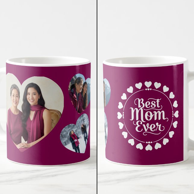 Best Mom Ever 3 Heart Photo Collage Keepsake Kaffeetasse (Von Creator hochgeladen)