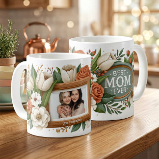 Best Mom Ever Flowers Photo Name Mother’s Day  Kaffeetasse