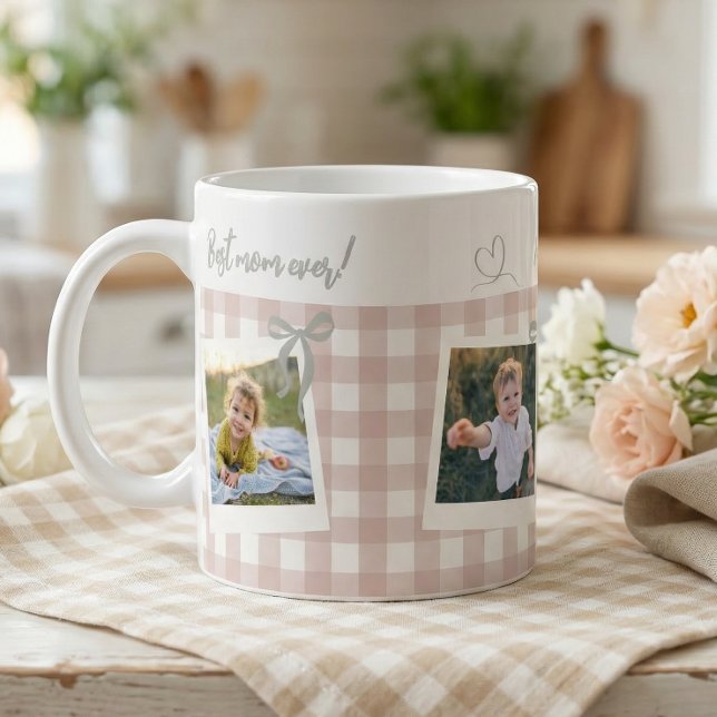 Best Mom Ever Gingham Photo Collage Kaffeetasse (Von Creator hochgeladen)