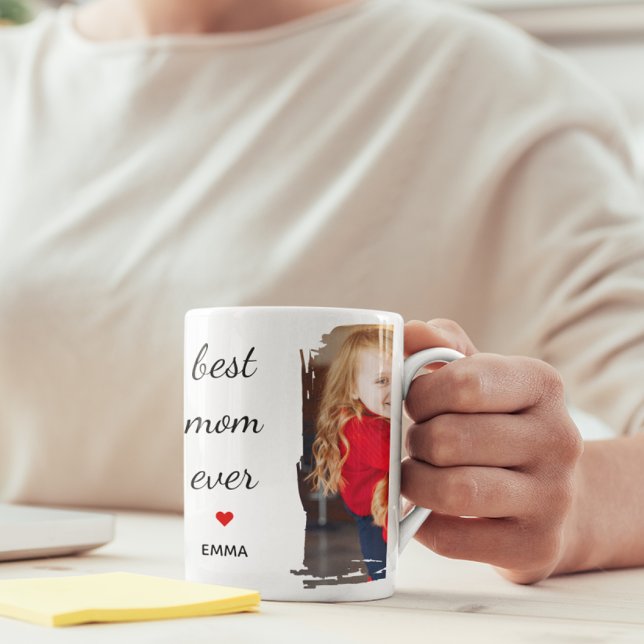 Best Mom Ever l Custom Photo & Text Typography Tasse (Von Creator hochgeladen)
