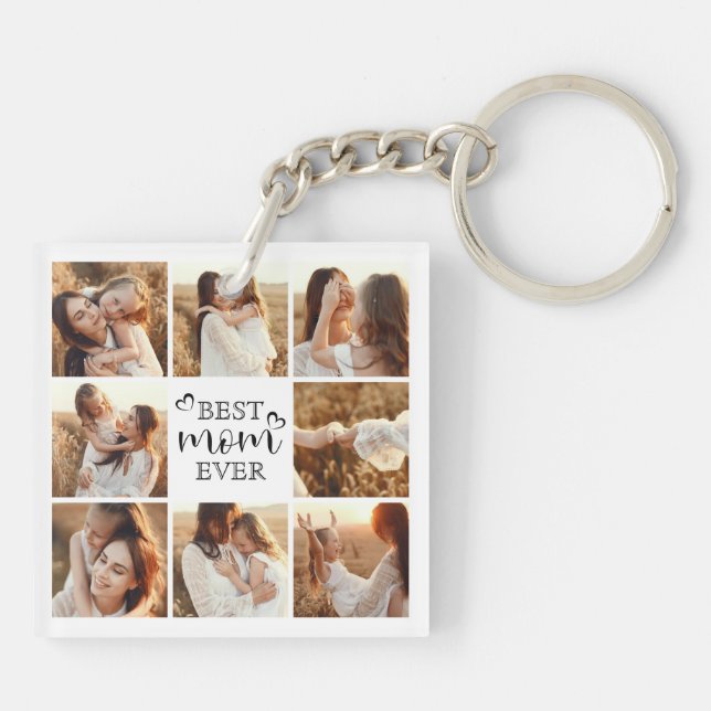 Best Mom Ever Modern Photo Collage Custom Gift Schlüsselanhänger (Rückseite)