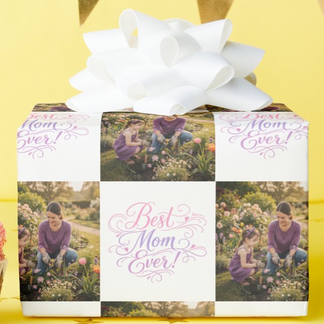 Best Mom Ever Pastel Hearts Custom Photo Geschenkpapier (Von Creator hochgeladen)