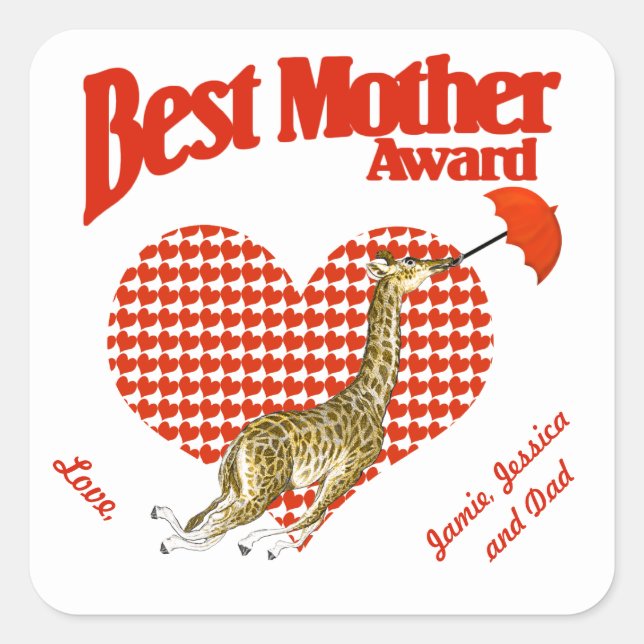 Best Mother Award Keepake Quadratischer Aufkleber (Vorderseite)