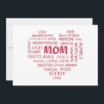 Best Mother Qualitäten und Mama Eigenschaften Invi Einladung<br><div class="desc">Schönes Design mit einer Auflistung in Herzform von Eigenschaften und Qualitäten einer guten Mutter. Perfekt für Muttertag,  Geburtstag der Mutter und für den täglichen Gebrauch.</div>