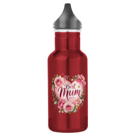 Best Mum Aquarell Blumenherz Design Edelstahlflasche