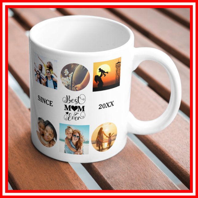 Best Mum Ever Foto Collage Elegantes Script Herz Kaffeetasse (Von Creator hochgeladen)