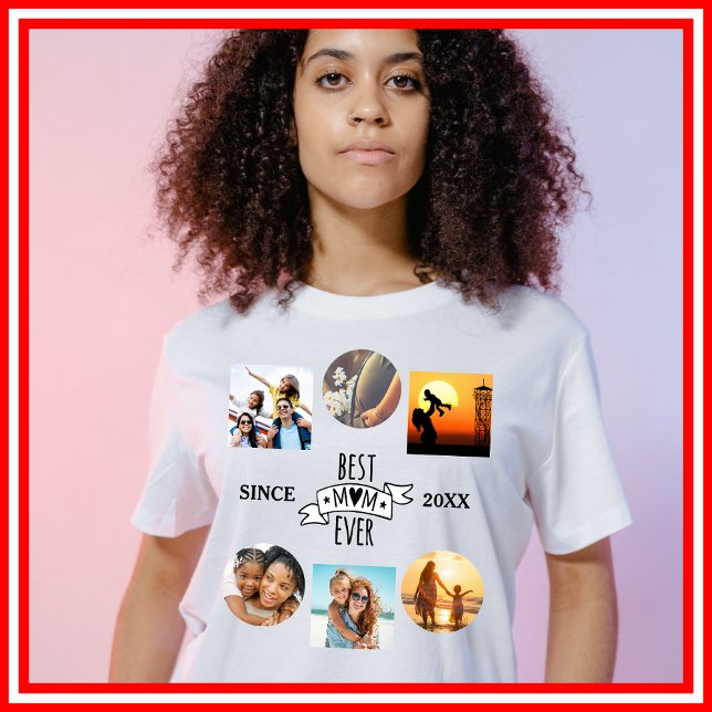 Best Mum Ever Foto Collage Elegantes Script Herz T-Shirt (Von Creator hochgeladen)
