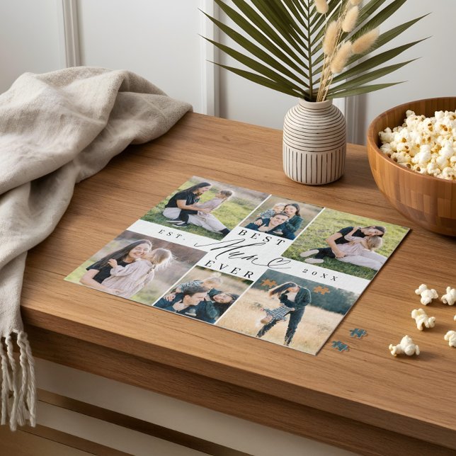 Best Mum Ever Mum Script Herzfoto Collage (Best Mum Ever Mum Script Heart Photo Collage Jigsaw Puzzle)