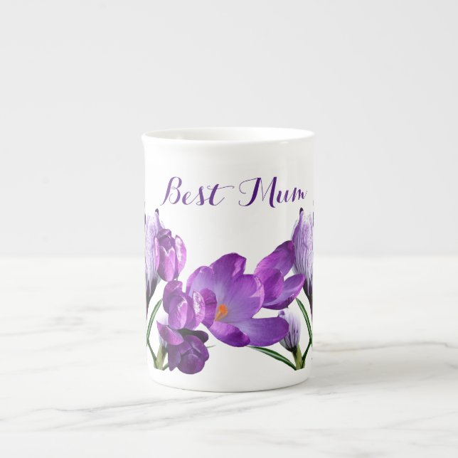Best Mum hübsche lila Crocus Blume stilvolle Spaß Prozellantasse (Vorderseite)