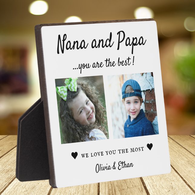 Best Nana And Papa Grandkids 2 Photo Collage White Fotoplatte (Von Creator hochgeladen)