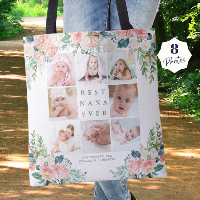 BEST NANA EVA 8 Foto Collage Pink Floral Custom Tasche (Von Creator hochgeladen)