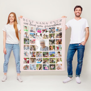 BEST NANA EVA Oma FotoCollage Blush Pink Fleecedecke