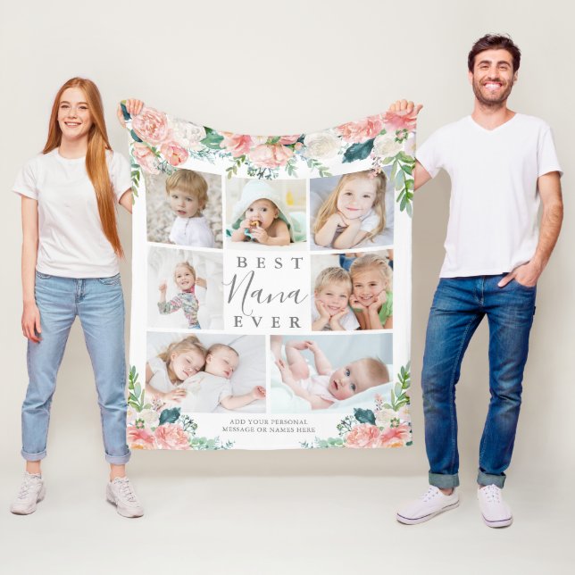 BEST NANA EVENT Pink Floral 7 Foto Personalisiert Fleecedecke (Beispiel)