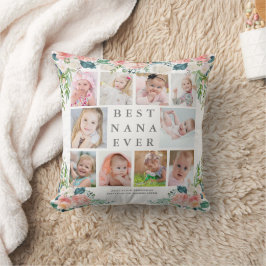 BEST NANA EVER 10 Foto Collage Pink Floral Custom Kissen