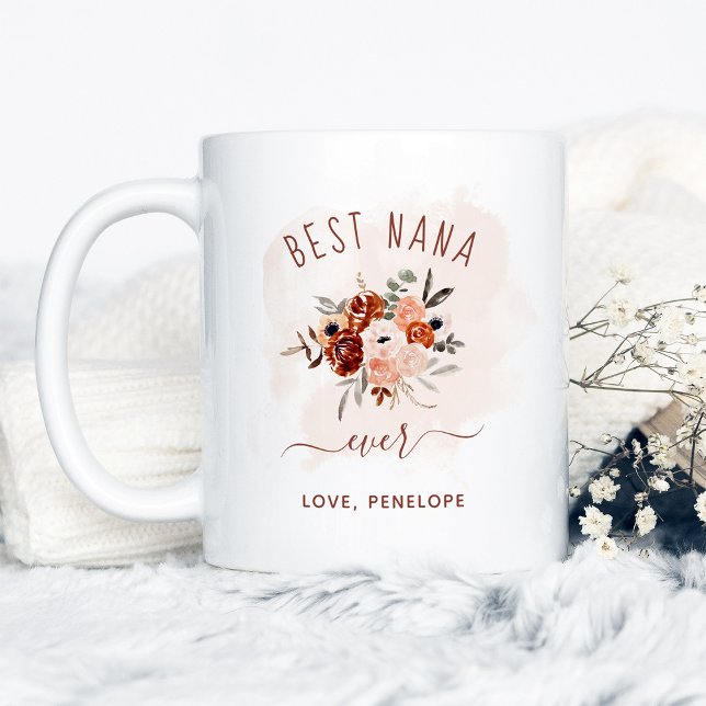 Best Nana Ever | Boho Terracotta Floral Kaffeetasse (Von Creator hochgeladen)