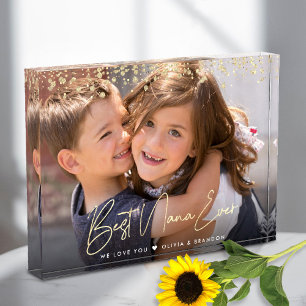 Best Nana Ever Gold Glitzer Script Individuelle Na Fotoblock