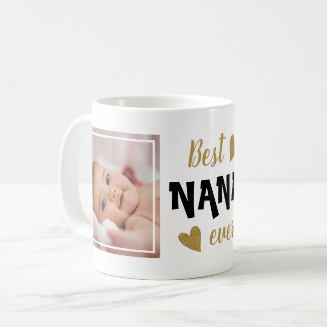 Best Nana je 2 Foto Black and Gold Kaffee Tasse (Vorderseite Links)