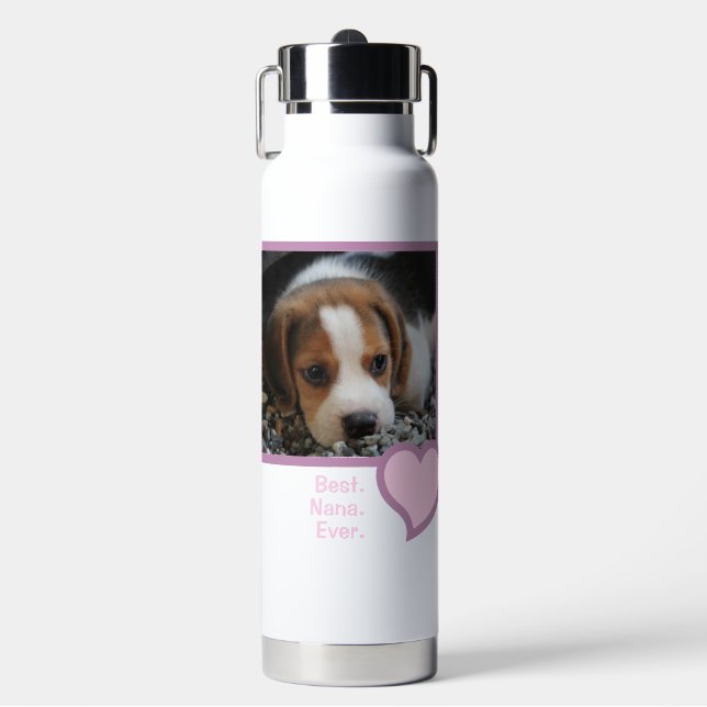 BEST NANA JEMALS PINK HEART TEXT PET DOG FOTO TRINKFLASCHE (Vorderseite)