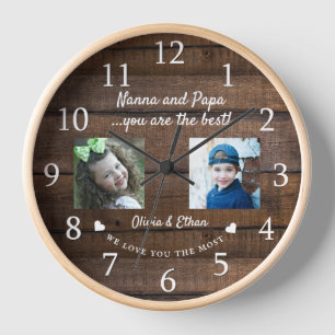 Best Nanna and Papa Grandkids Foto Collage Holz Uhr