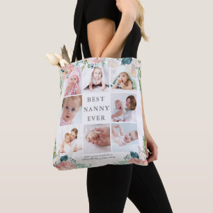 BEST NANNY EVG 8 Foto Collage Floral Custom Text Tasche