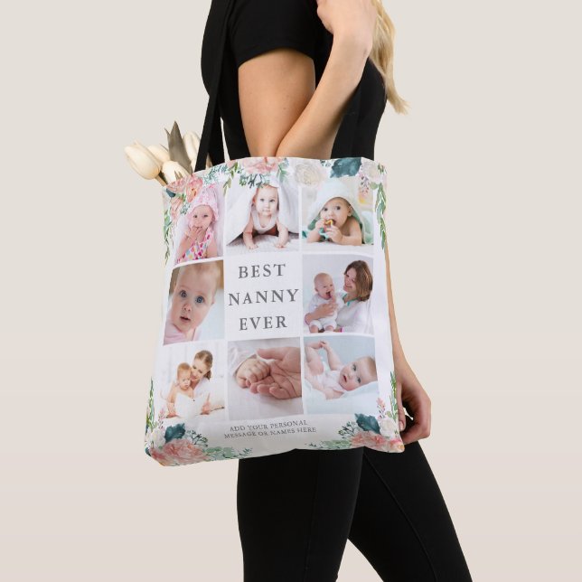 BEST NANNY EVG 8 Foto Collage Floral Custom Text Tasche (Von Nahem)