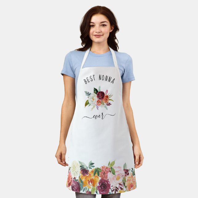 Best Nonna Ever | Trendy Burgundy Boho Floral Schürze (Getragen)