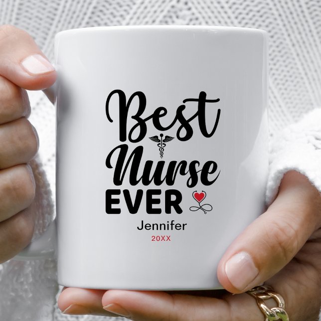 Best Nurse je Caduceus Herz Personalisiert Kaffeetasse (Von Creator hochgeladen)