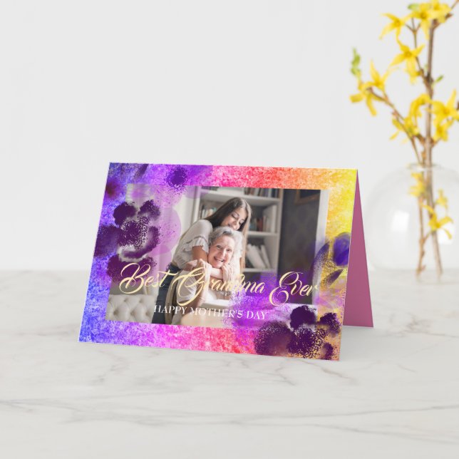 Best Oma je Custom Mother's Day Foto Pink Karte (Gelbe Blume)