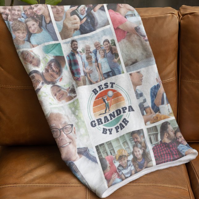 Best Opa by Par Familienfoto Collage Golfspielen Fleecedecke (Best Grandpa by Par Photo Collage Fleece Blanket)