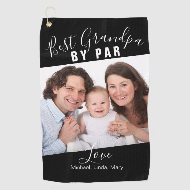 Best Opa by Par Family Foto Name Script Golfhandtuch (Vorderseite)