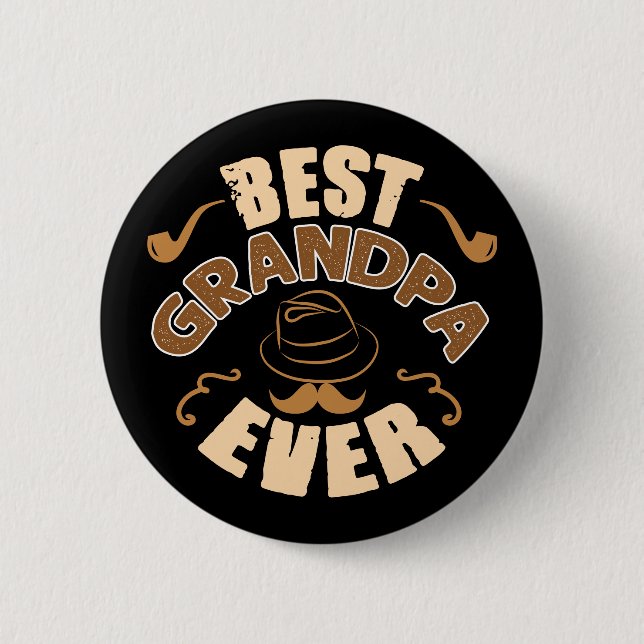 Best Opa Ever - Hut und Pipe Illustration Button (Vorderseite)