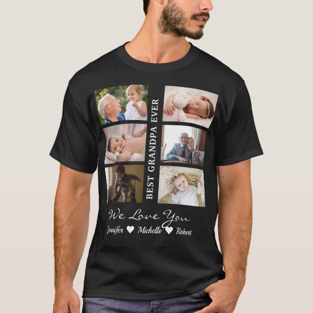 Best Opa je Custom Fotos Großkinder Name T-Shirt (Vorderseite)