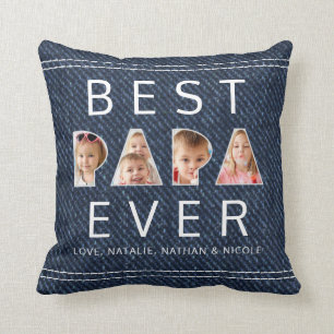 BEST PAPA EVA 3 Foto Collage Imitats Denim Kissen